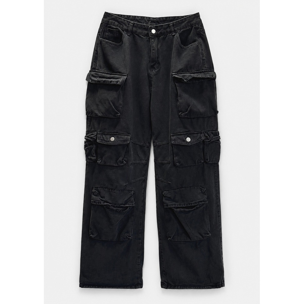 Cyber Y2K Techwear Black Cargo Utility Oversized Jeans Pants Men's Size M 32